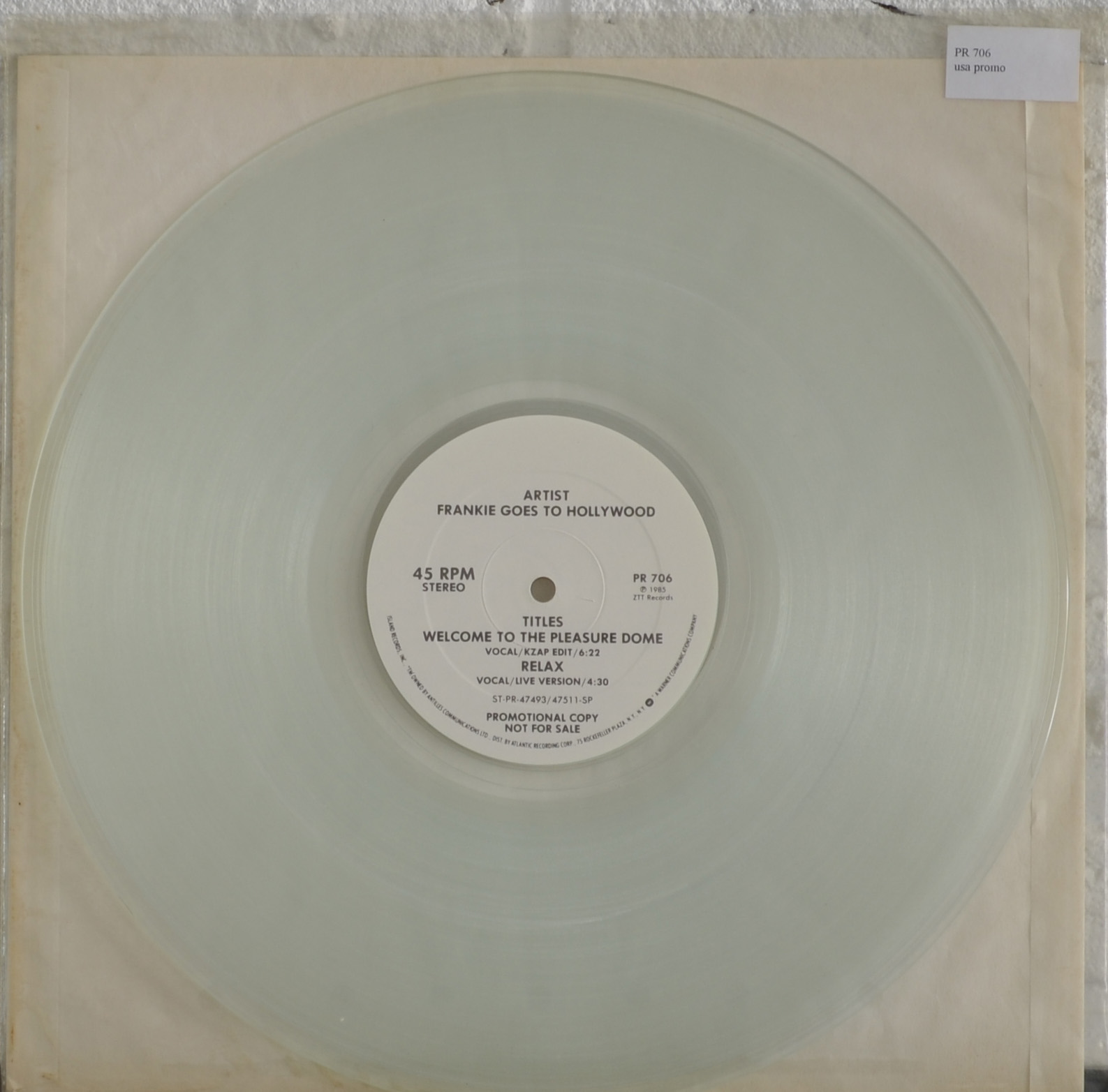 Pleasuredome clear vinyl, USA